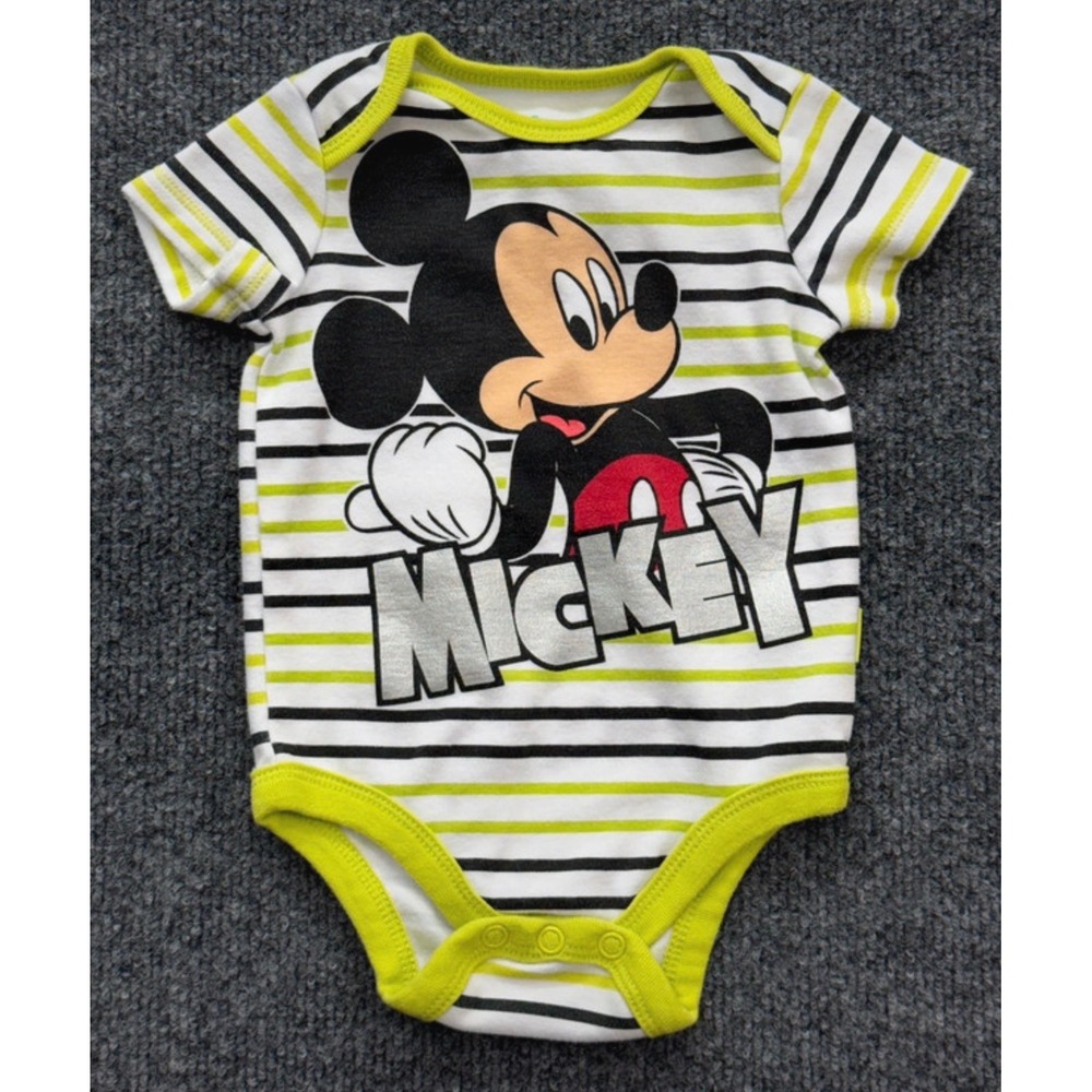 Disney Bodysuit Baby 0-3M White Mickey Mouse Striped Short Sleeve Onesie